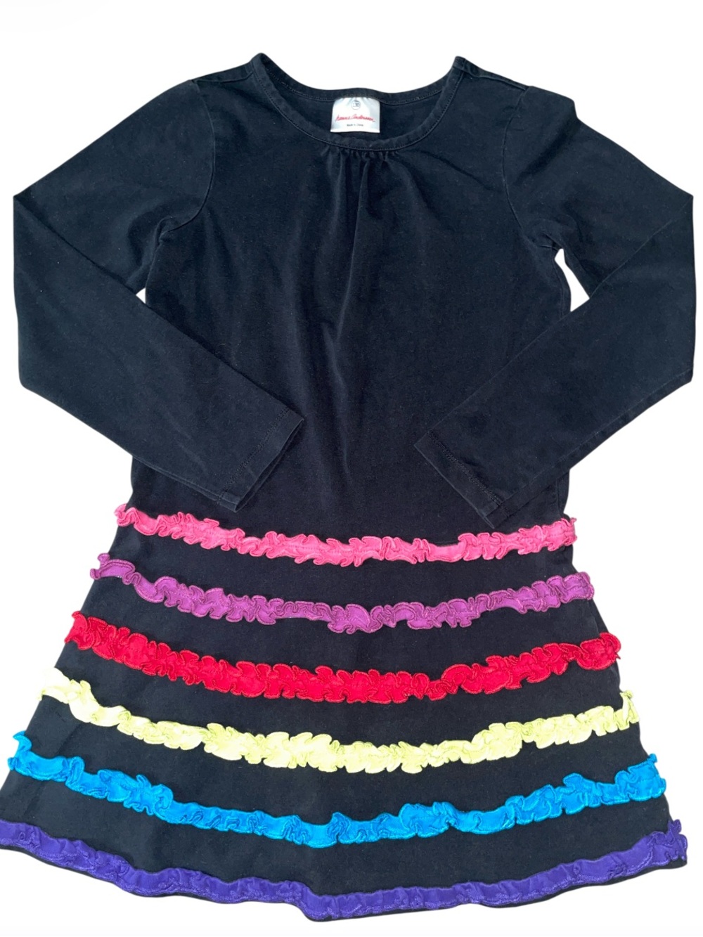 Hanna Andersson black long sleeve rainbow ruffle dress